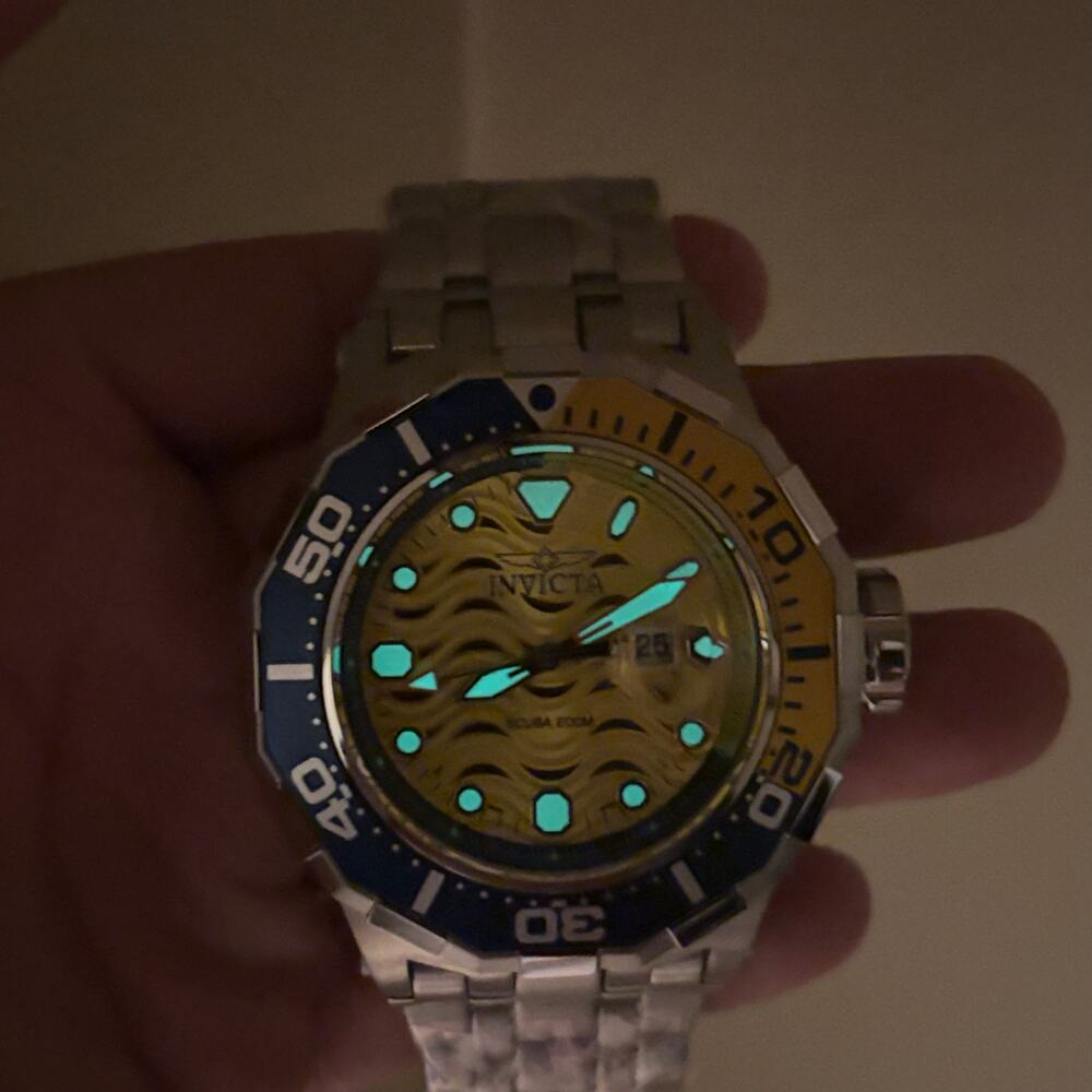 Invicta 47844 Pro Diver Wave Scuba Yellow Dial Blue Bezel Steel Alum Men's Watch - Picture 7 of 16